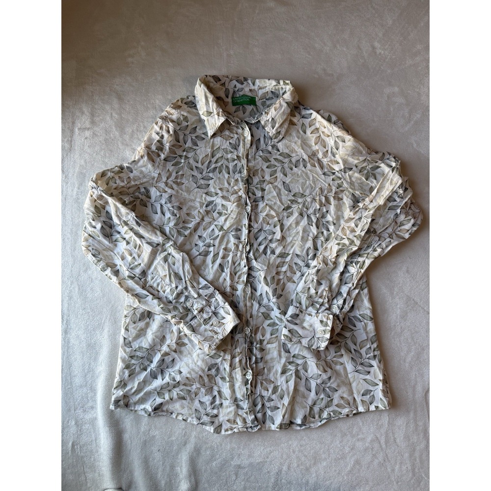 United Colors of Benetton Women's‎ Cotton Button-up Size XS Leaf Print Nature
